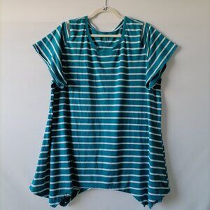 Lane Bryant Women's Blue-White Cold Shoulder Sleeve Striped T-Shirt Size 18/20